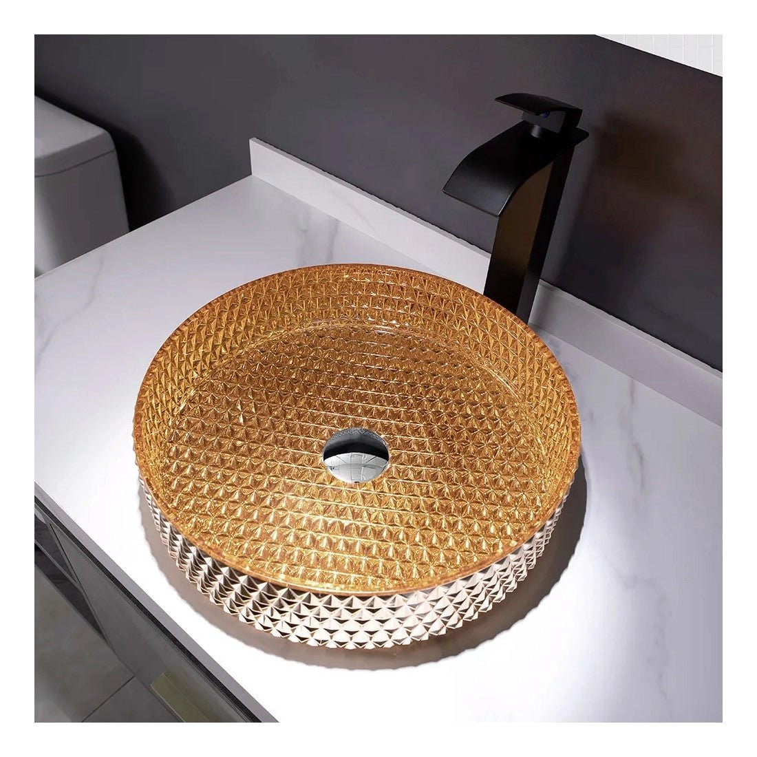 Lavabo sobre encimera cristal dorado