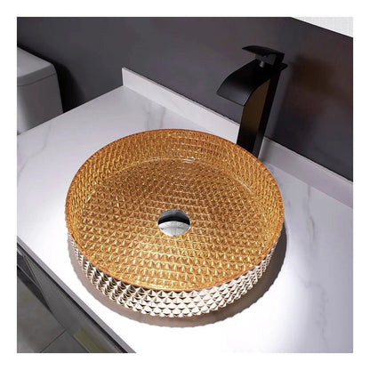 Lavabo sobre encimera cristal dorado