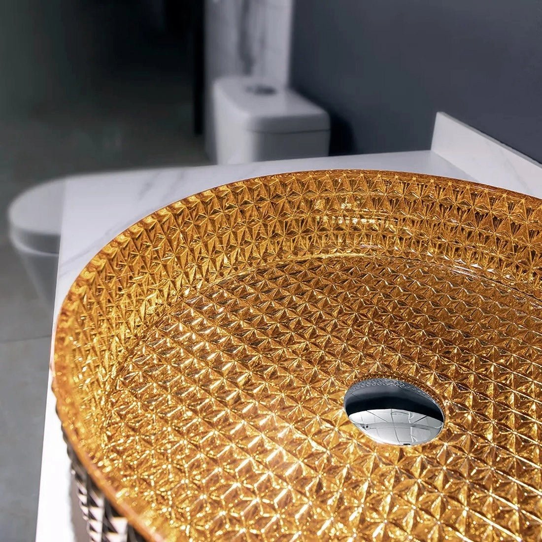 Lavabo sobre encimera cristal dorado