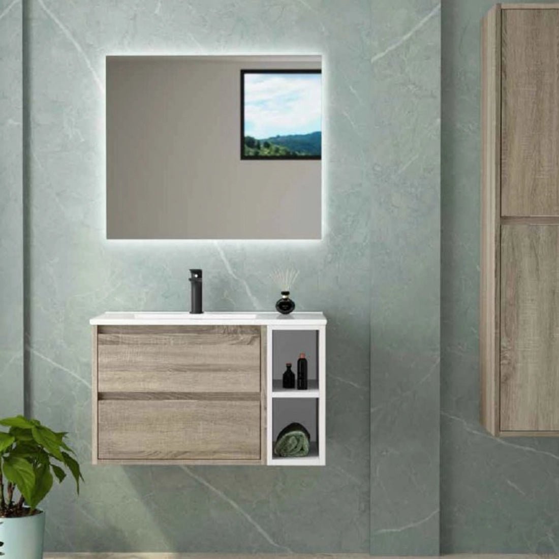 Lavabo sobre encimera porcelana seno desplazado Vancouver