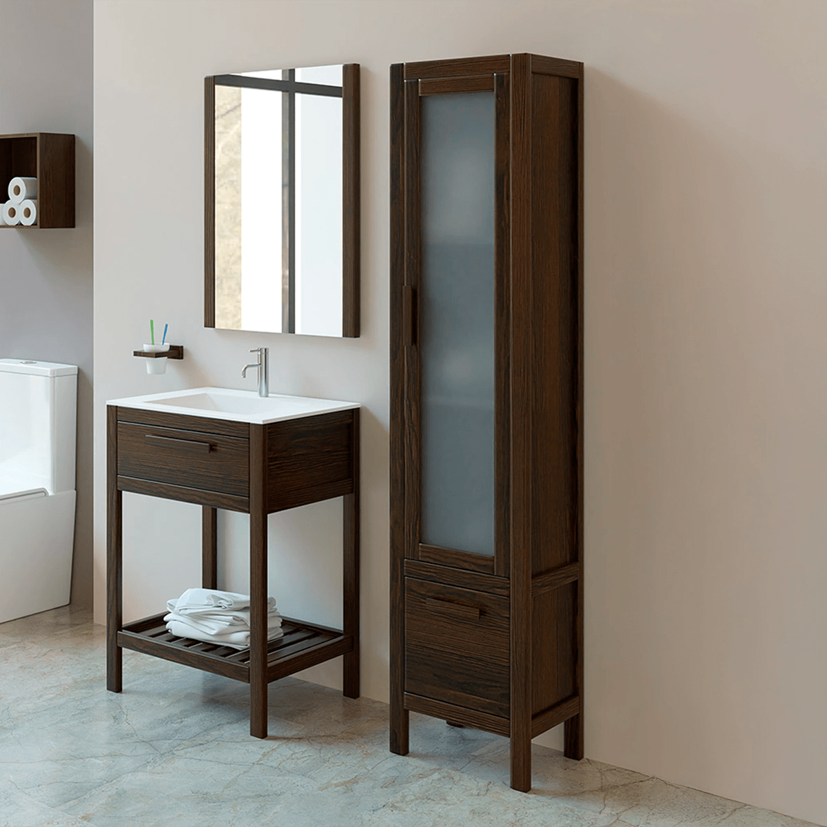 Mueble auxiliar antiguo Aran con vitrina - Thebath