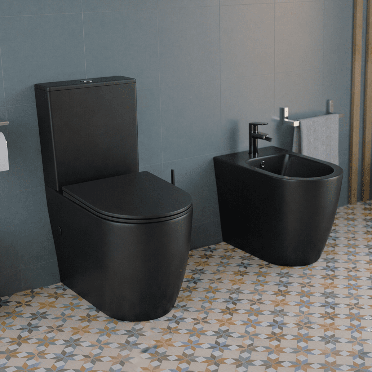 Pack inodoro + bidé negro mate Elba - The Bath