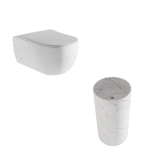 Pack Inodoro Blanco Marmolado + Lavabo Blanco Marmolado Líjar - Thebath