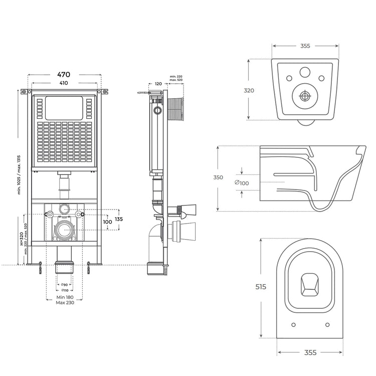 Pacote de toalete Bolonia preto fosco + cisterna embutida na parede