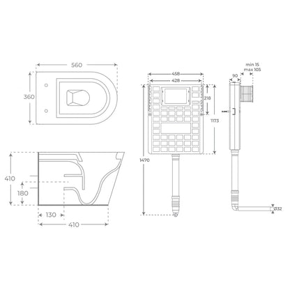 Pack inodoro compacto Bolonia + cisterna empotrada negro mate - The Bath