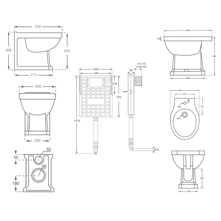 Pacote sanitário compacto estilo York + cisterna embutida compacta + Bidê York