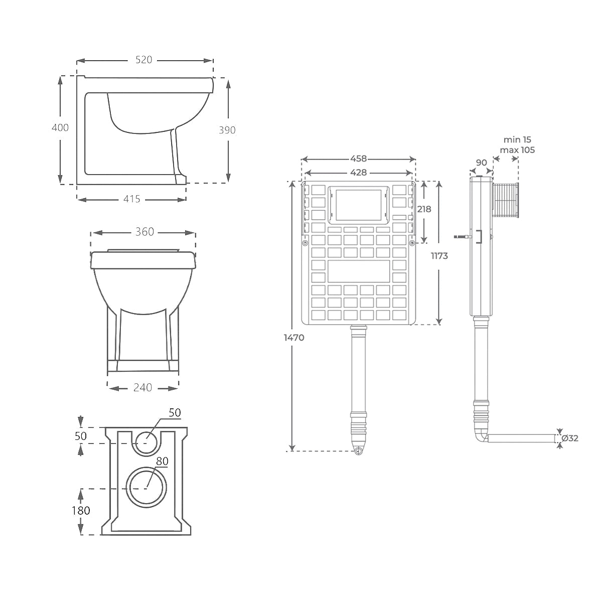 Pack inodoro compacto York Style + Cisterna empotrada compacta - The Bath
