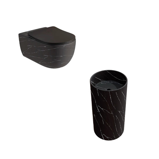 Pack Inodoro + Lavabo Negro Marmolado Líjar - Thebath