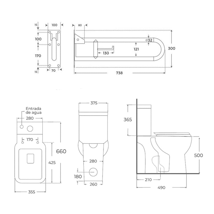 Pack vaso sanitário oslo PMR + barra articulada