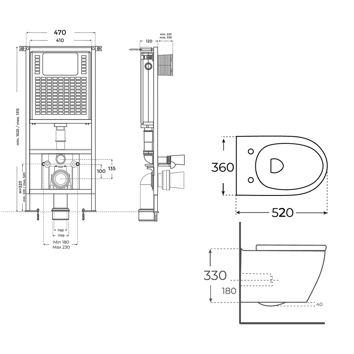 Pack inodoro suspendido Elba negro mate + cisterna empotrada - The Bath