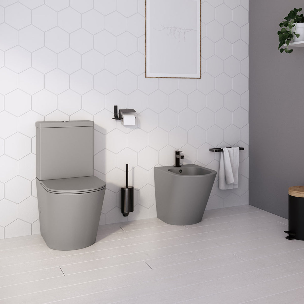 Pack inodoro tanque bajo + bidé gris mate Venecia - The Bath