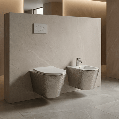 Pack inodoro y bidé suspendido Umbra Blanco - Plata - The Bath