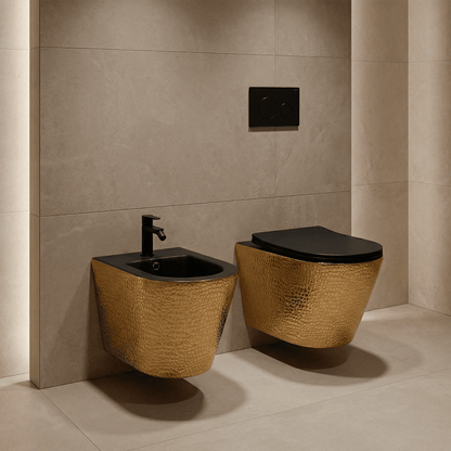 Pack inodoro y bidé suspendido Umbra Negro - Oro - The Bath