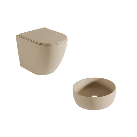 Pack Inodoro y Lavabo Redondo Marrón Jana - Thebath