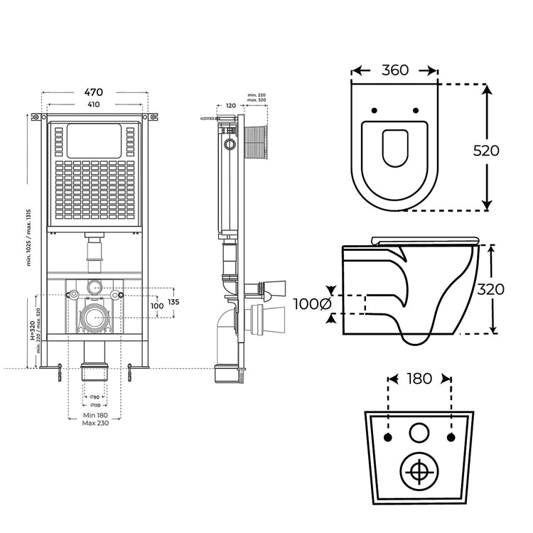 Pack Cisterna embutida suspensa + Sanita suspensa Açores Rimless