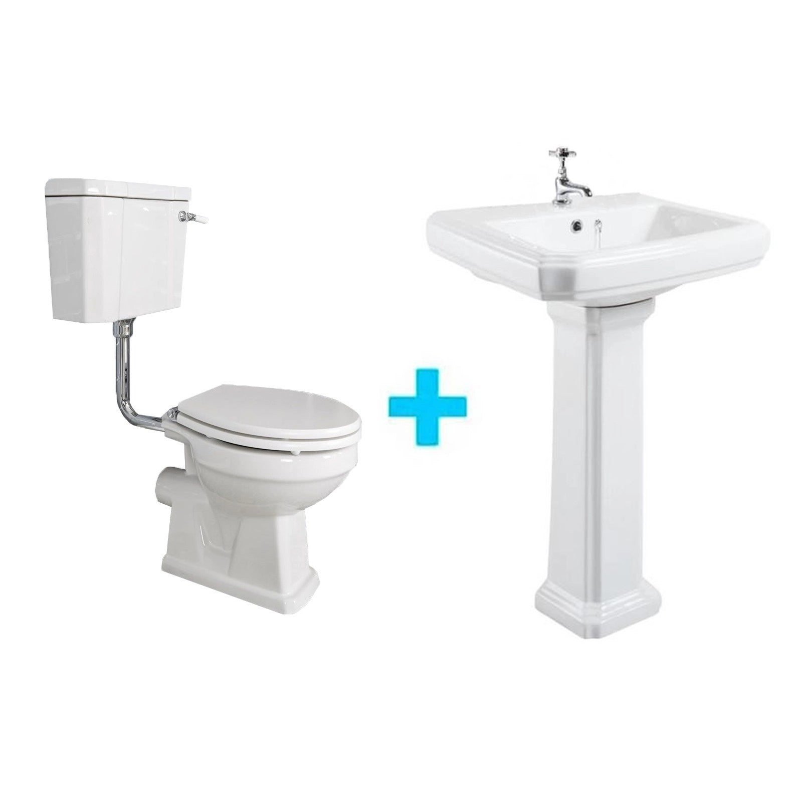 Inodoro clásico Tanque medio York + Lavabo pedestal York - Thebath