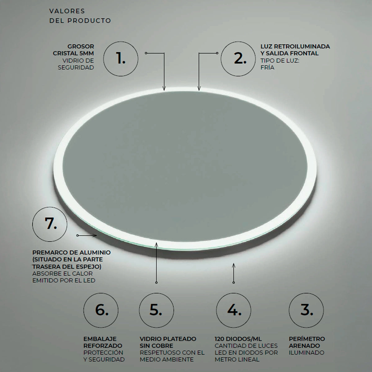 Espelho volta com luz led Belgica