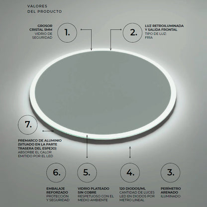 Espelho volta com luz led Belgica