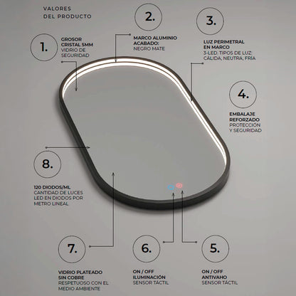 Espelho com luz LED integrada Rio